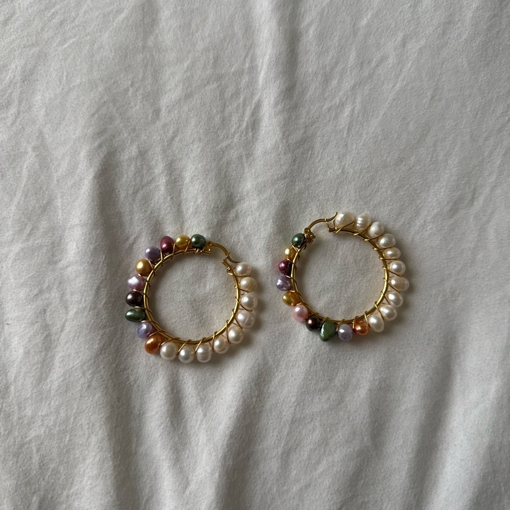 Multicolor Handmade Pearl Hoop Earrings